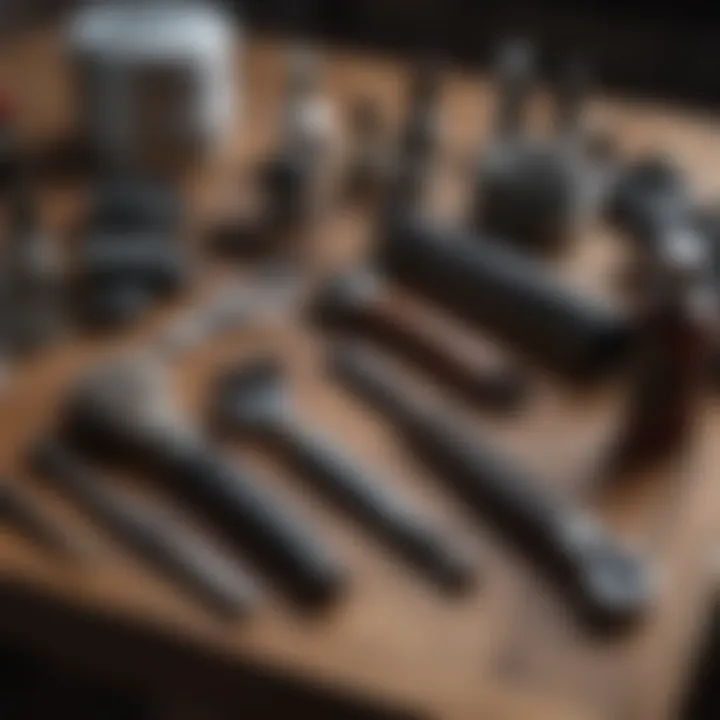 Grooming tools organized on a table