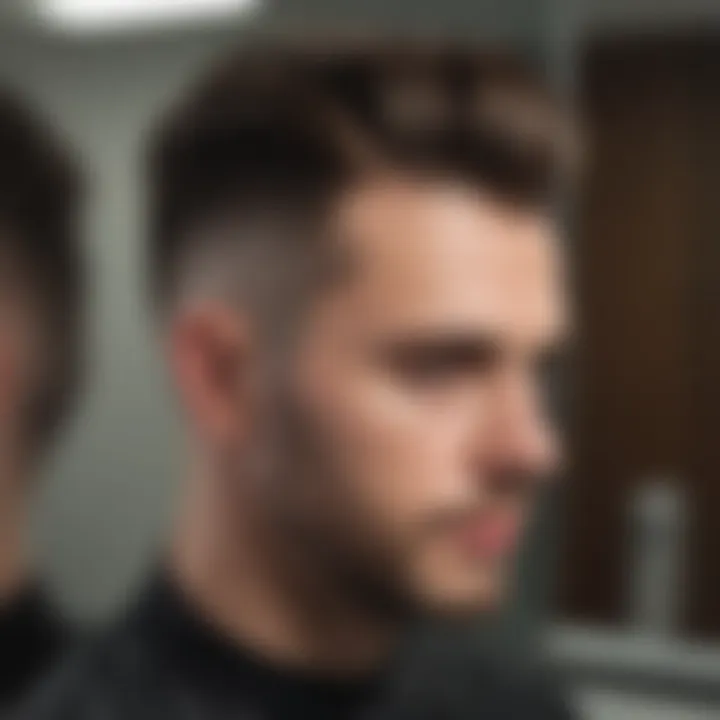 Mirror reflection of styled hair after self cutting