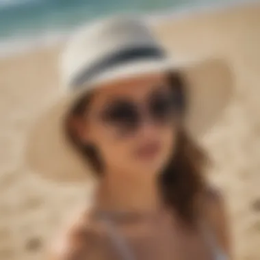 Trendy beach wedding accessories including sunglasses and a hat