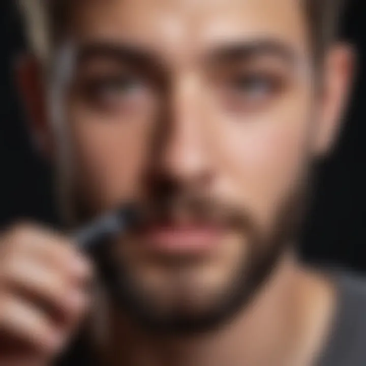 Teenage boy examining his facial hair growth