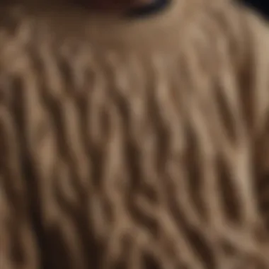 Intricate Cable Knit Design Close-up view of intricate cable knit pattern on wool crewneck sweater