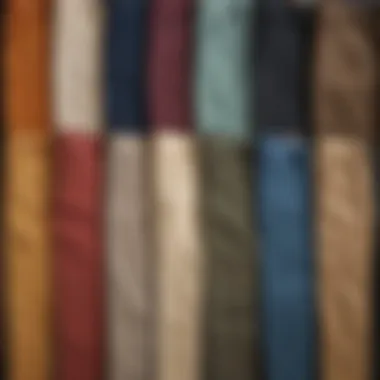 A variety of chinos in different colors arranged neatly