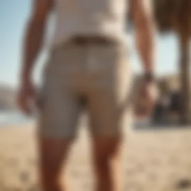 Stylish shorts displayed on a sunny beach scene