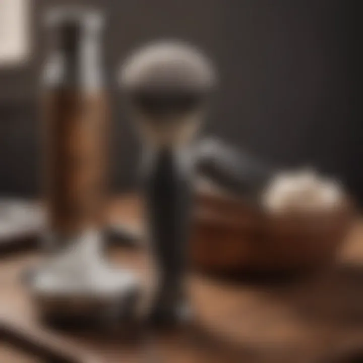 Close-up of shaving tools including razor and cream