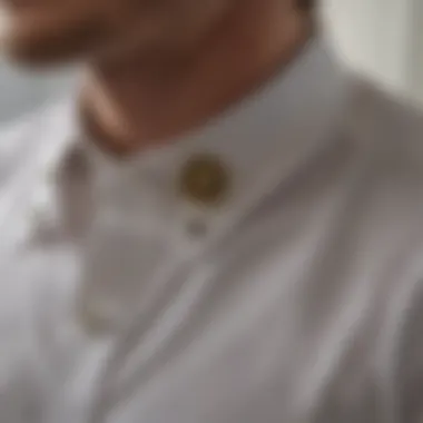 Detailed view of collar and buttons on an Oxford shirt