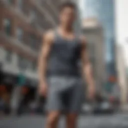 Urban landscape with city sweat shorts on display