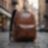 Stylish backpack against an urban backdrop