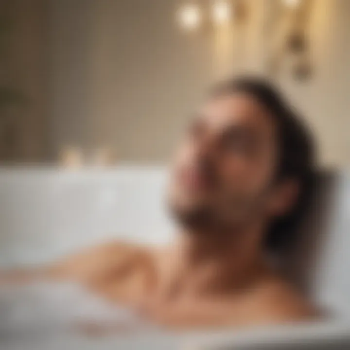 Relaxing bath scene with soothing lighting