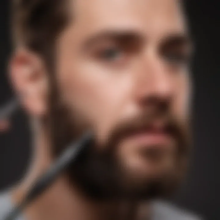 Close-up of a beard being straightened with a heated tool