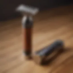 Elegant single blade razor resting on a wooden surface