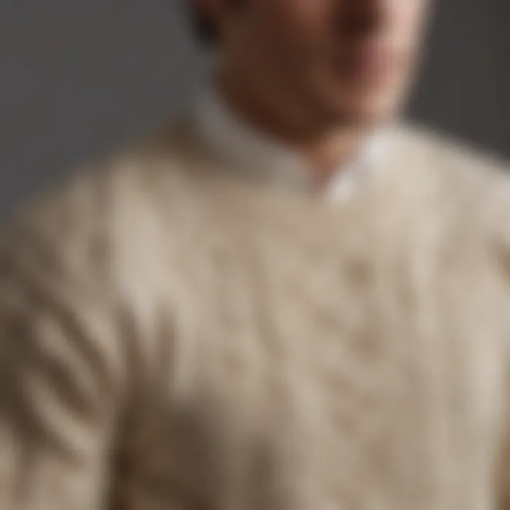 Close-up of intricate knit patterns on a cream sweater