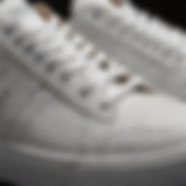 Close-up of white sneaker stitching details