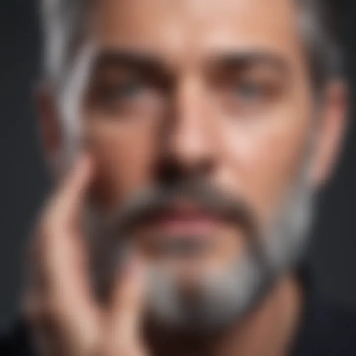 Man applying Touch of Grey Beard Shampoo with a focused expression