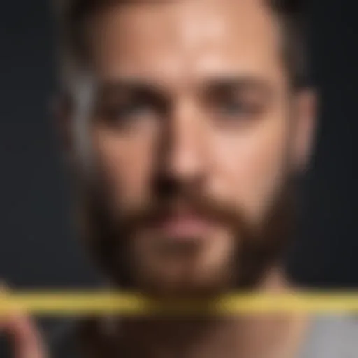 Bearded man with a ruler measuring beard length