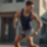 Athletic man sprinting in advanced workout shorts