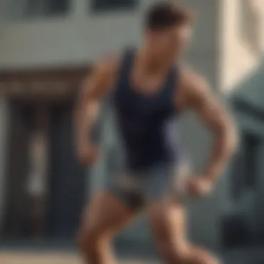 Athletic man sprinting in advanced workout shorts