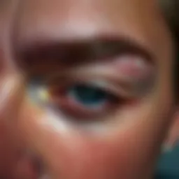 Close-up of flaky skin around eyebrows demonstrating dry patches
