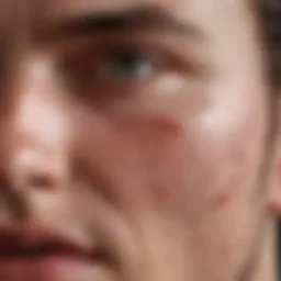 Close-up of a man's face with acne lesions