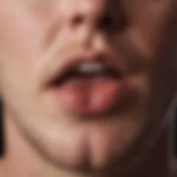 Close-up view of skin with pimples around the mouth area