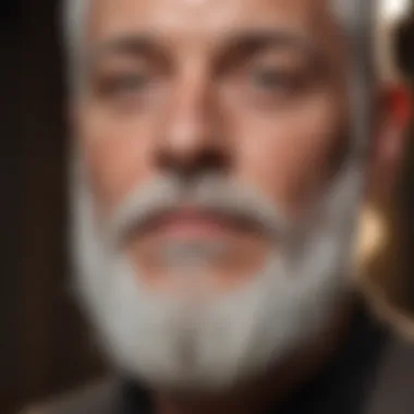 Close-up of a white beard with beard oil