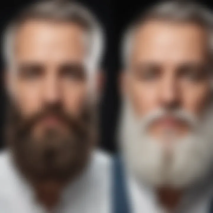 Before and after comparison of a white beard treated with oil