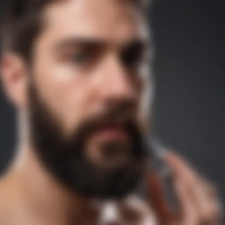 Bearded man applying specialized beard dandruff product