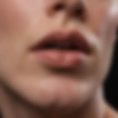 Close-up of inflamed zit on the lip