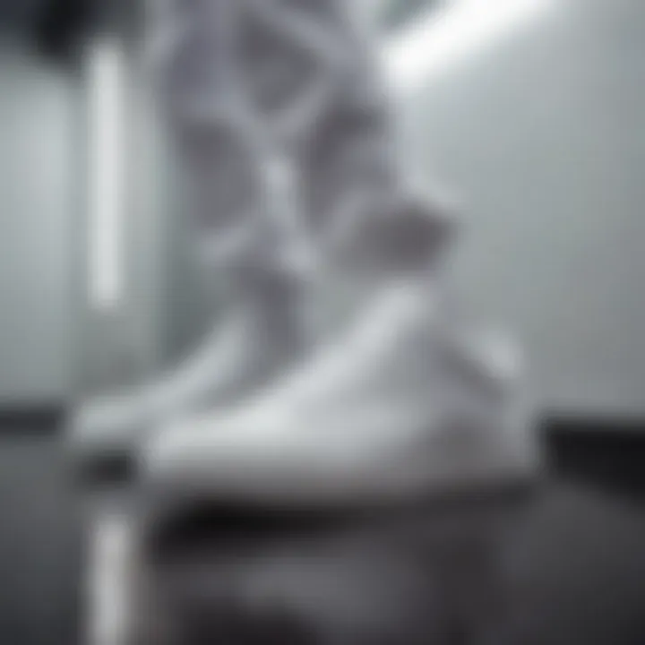 Creative composition of white sneaker in a futuristic setting