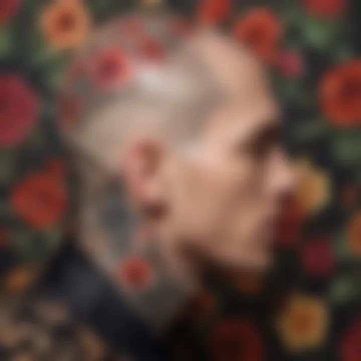 Vibrant Floral Tattooed Hair Pattern on Bald Head