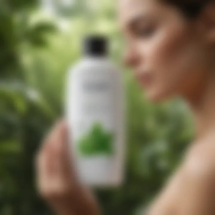 Woman's Hand Holding Nioxin Shampoo Bottle with Lush Greenery Background